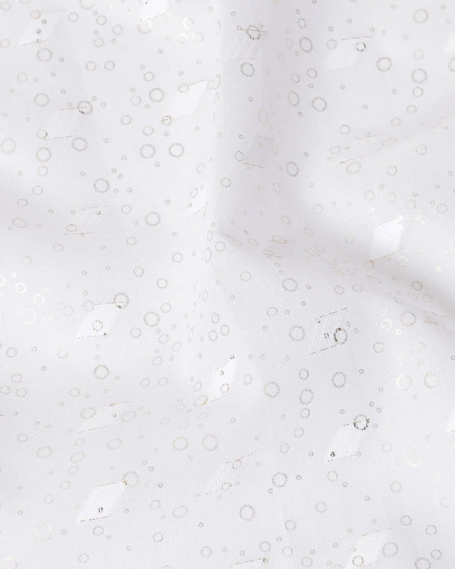 White cotton voile fabric with gold foil and jacquard in abstract design-D15746 Regal Fabrics