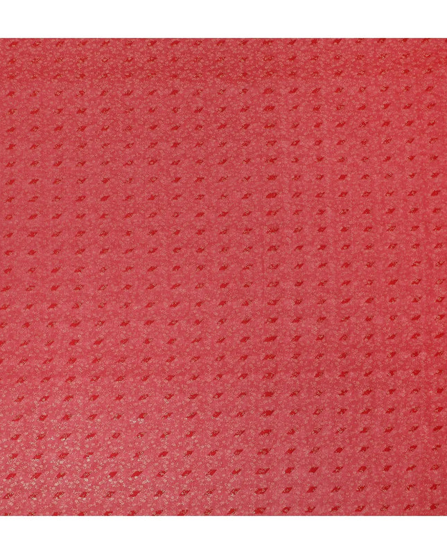 Raspberry red cotton voile fabric with gold foil and jacquard in floral design-D15748 Regal Fabrics