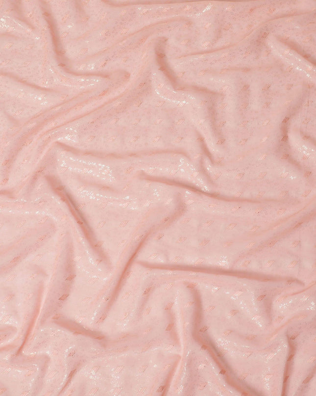 قماش الفوال القطني باللون الوردي الليموني مع رقائق ذهبية وجاكار بتصميم زهور -D15749