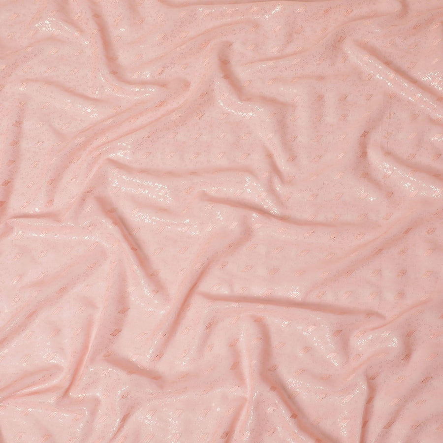 قماش الفوال القطني باللون الوردي الليموني مع رقائق ذهبية وجاكار بتصميم زهور -D15749