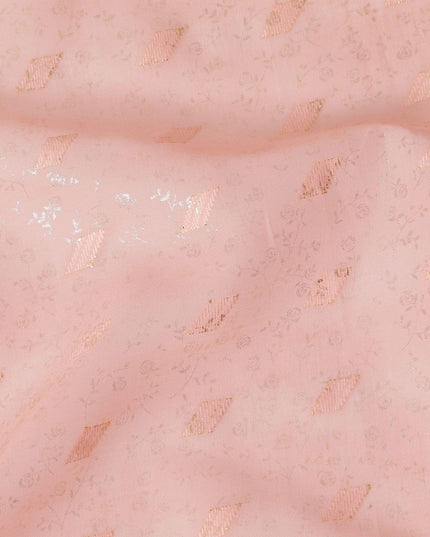 قماش الفوال القطني باللون الوردي الليموني مع رقائق ذهبية وجاكار بتصميم زهور -D15749