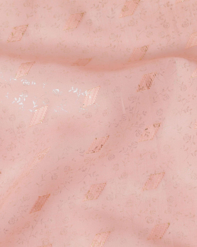 قماش الفوال القطني باللون الوردي الليموني مع رقائق ذهبية وجاكار بتصميم زهور -D15749