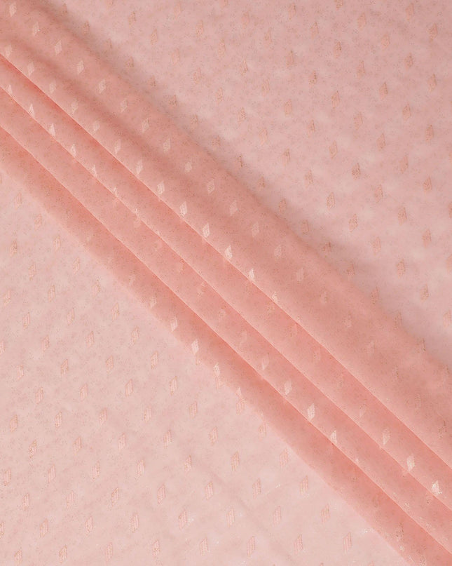 قماش الفوال القطني باللون الوردي الليموني مع رقائق ذهبية وجاكار بتصميم زهور -D15749