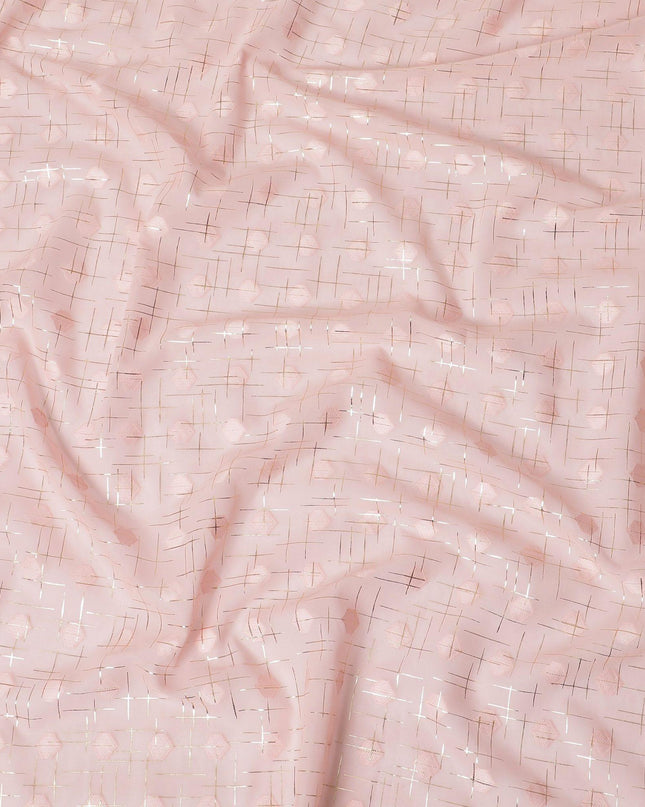 قماش الفوال القطني باللون الوردي الليموني مع رقائق ذهبية وجاكار بتصميم تجريدي -D15752