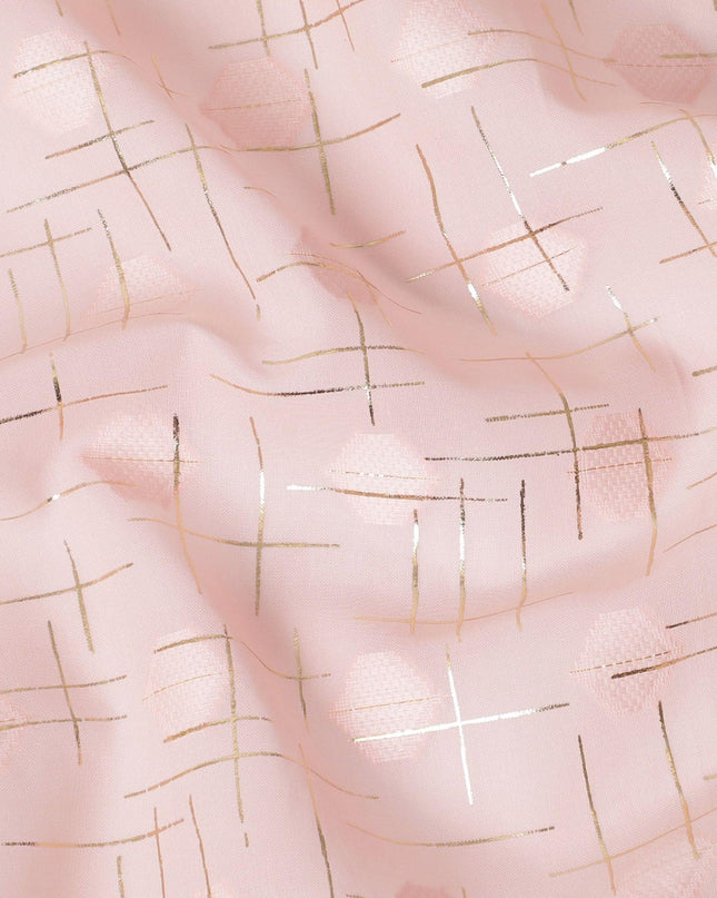 قماش الفوال القطني باللون الوردي الليموني مع رقائق ذهبية وجاكار بتصميم تجريدي -D15752