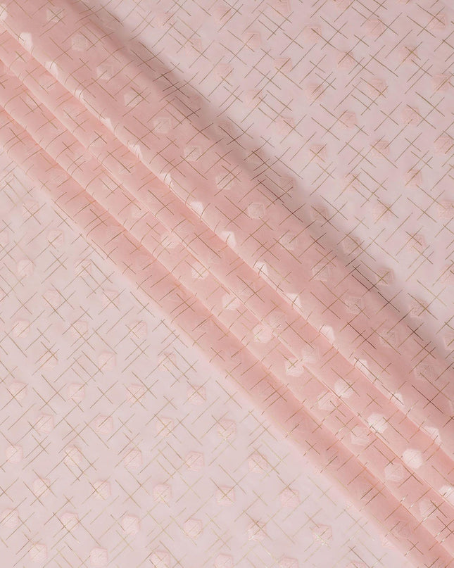 قماش الفوال القطني باللون الوردي الليموني مع رقائق ذهبية وجاكار بتصميم تجريدي -D15752