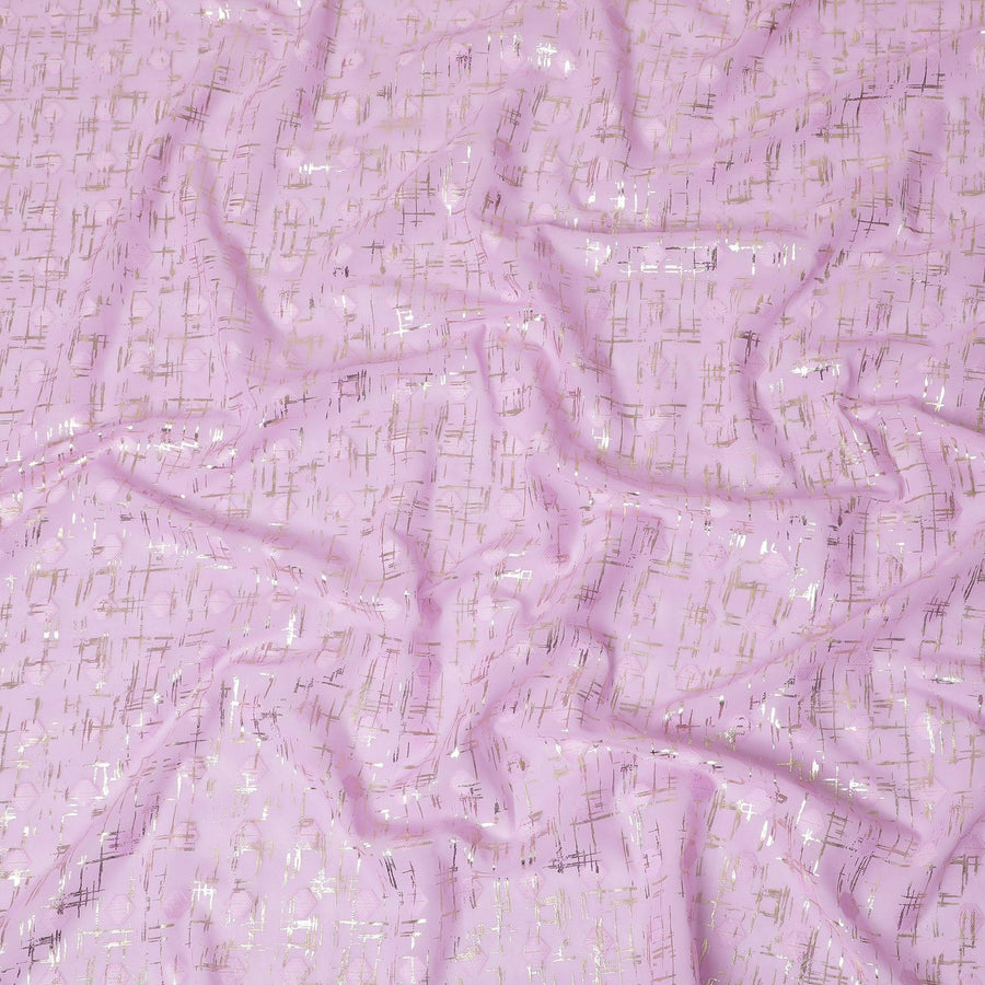 Lilac purple voile fabric with gold foil and jacquard in abstract design-D15754