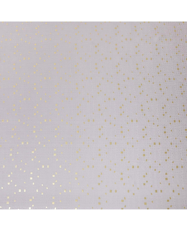 قماش حرير كريب رمادي سحابي مع جاكار ذهبي وألوان مشابهة بتصميم تجريدي -D15757