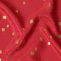 Raspberry red crepe silk fabric with gold and similar color jacquard in abstract design-D15758 Regal Fabrics