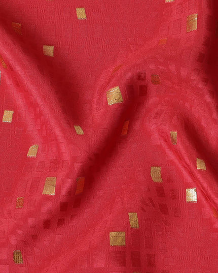 Raspberry red crepe silk fabric with gold and similar color jacquard in abstract design-D15758 Regal Fabrics