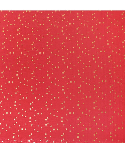 Raspberry red crepe silk fabric with gold and similar color jacquard in abstract design-D15758 Regal Fabrics