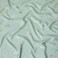 Tea green crepe silk fabric with gold and similar color jacquard in floral design-D15766
