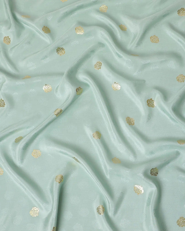 Tea green crepe silk fabric with gold and similar color jacquard in floral design-D15766 Regal Fabrics