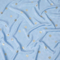Arctic blue crepe silk fabric with gold and similar color jacquard in floral design-D15767