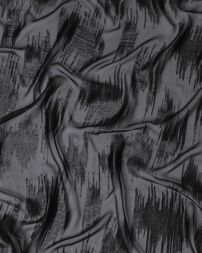 Black Premium pure French (Fransawi) silk chiffon fabric with same tone metallic lurex in abstract design-D16282