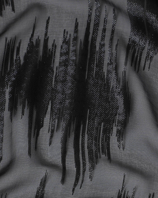 Black Premium pure French (Fransawi) silk chiffon fabric with same tone metallic lurex in abstract design-D16282