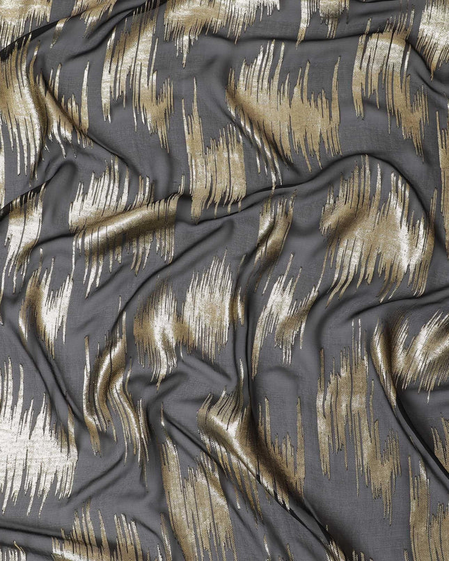 Black Premium pure French (Fransawi) silk chiffon fabric with gold metallic lurex in abstract design-D16284