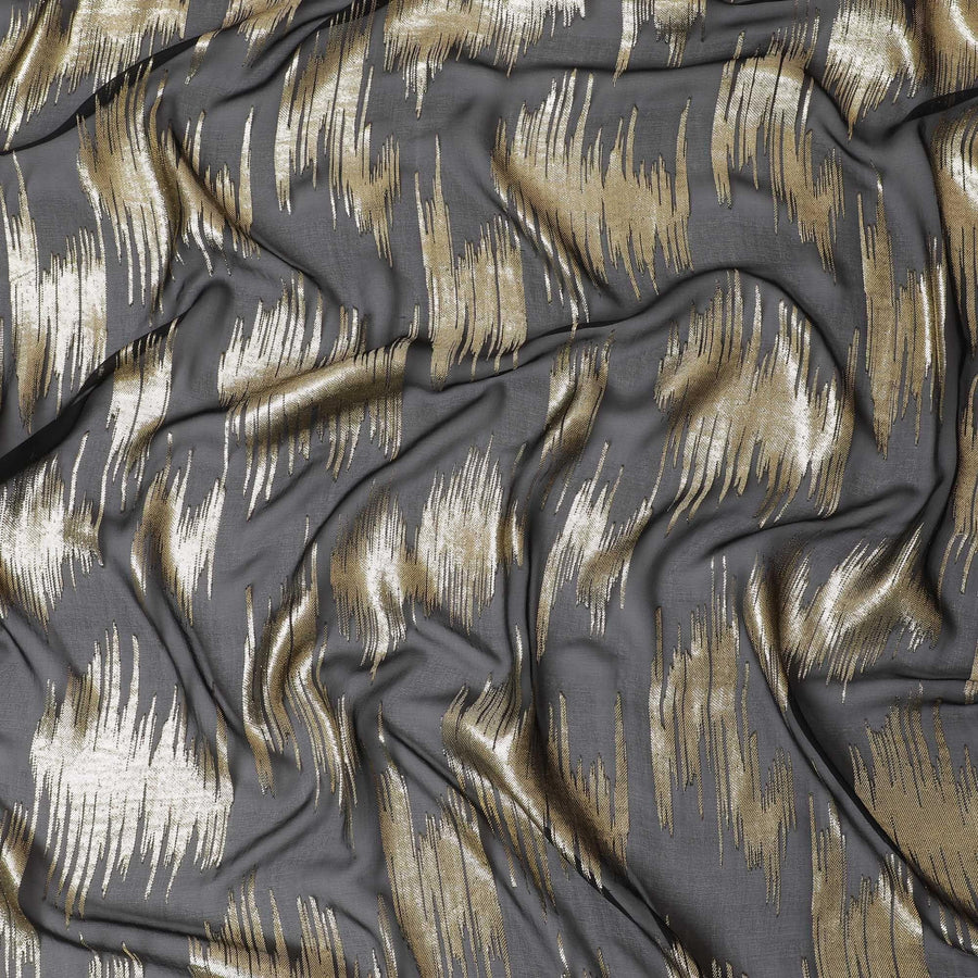 Black Premium pure French (Fransawi) silk chiffon fabric with gold metallic lurex in abstract design-D16284