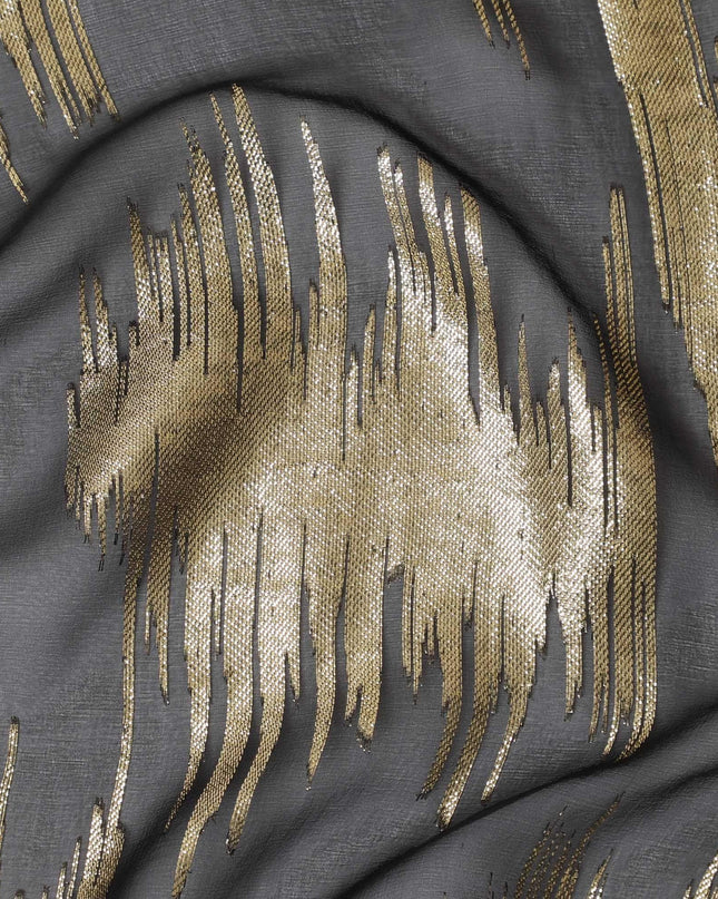 Black Premium pure French (Fransawi) silk chiffon fabric with gold metallic lurex in abstract design-D16284