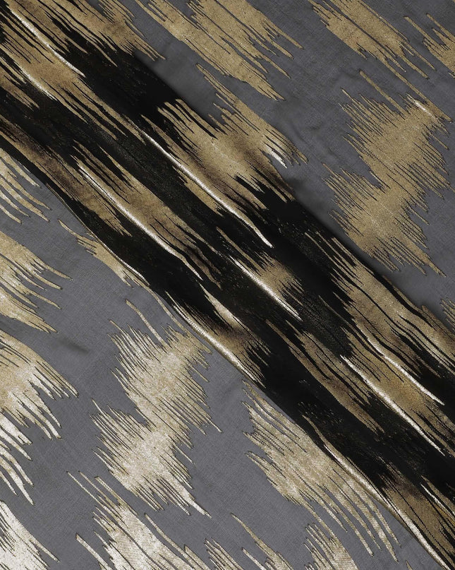 Black Premium pure French (Fransawi) silk chiffon fabric with gold metallic lurex in abstract design-D16284
