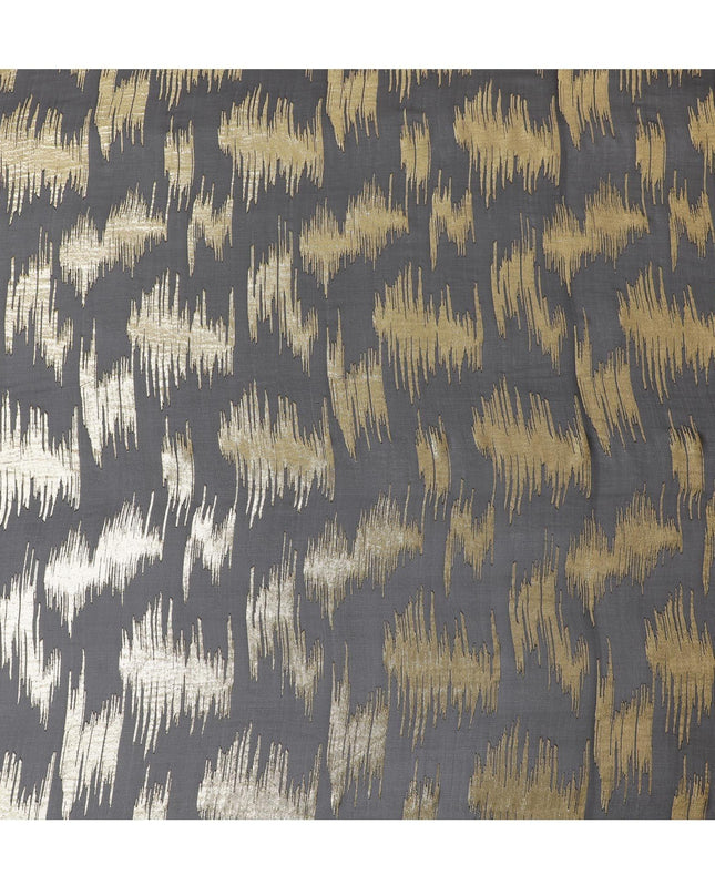 Black Premium pure French (Fransawi) silk chiffon fabric with gold metallic lurex in abstract design-D16284