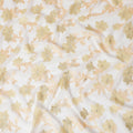 Off white Premium pure French (Fransawi) silk chiffon fabric with peach, gold viscose having gold metallic lurex in floral design-D16285
