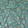 Forest green Premium pure French (Fransawi) silk chiffon fabric with sage green, brown viscose having gold metallic lurex in floral design-D16287