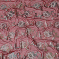 Barn red Premium pure French (Fransawi) silk chiffon fabric with silver grey viscose and metallic lurex in floral design-D16289