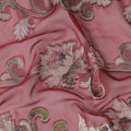 Barn red Premium pure French (Fransawi) silk chiffon fabric with silver grey viscose and metallic lurex in floral design-D16289