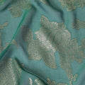 قماش شيفون حريري فرنسي (فرنساوي) فاخر باللون الأخضر الغابة مع لوركس معدني ذهبي بتصميم زهور-D16292