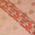 Orange Premium pure French (Fransawi) silk chiffon fabric with same tone, beige viscose having gold metallic lurex in floral design-D16295