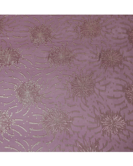 وردي أرجواني داكن قماش شيفون حريري فرنسي (فرنساوي) فاخر مع فيسكوز وردي فاتح ولوريكس معدني ذهبي بتصميم زهور-D16297