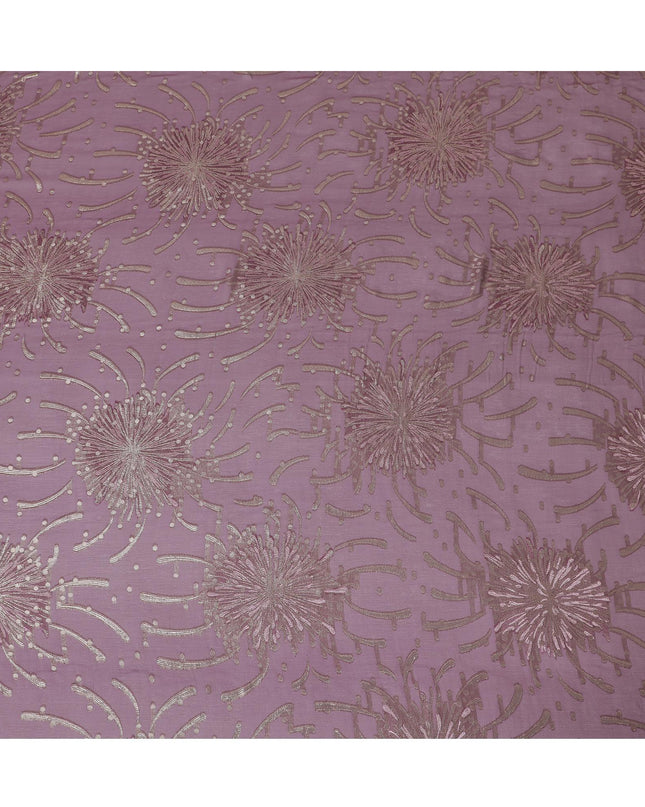 وردي أرجواني داكن قماش شيفون حريري فرنسي (فرنساوي) فاخر مع فيسكوز وردي فاتح ولوريكس معدني ذهبي بتصميم زهور-D16297