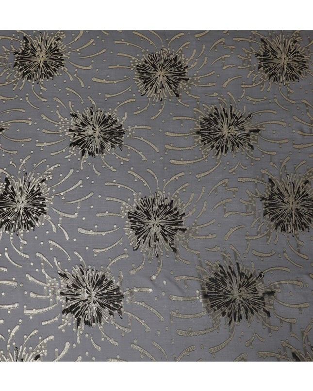 Black pink Premium pure French (Fransawi) silk chiffon fabric with same tone viscose and gold metallic lurex in floral design-D16298