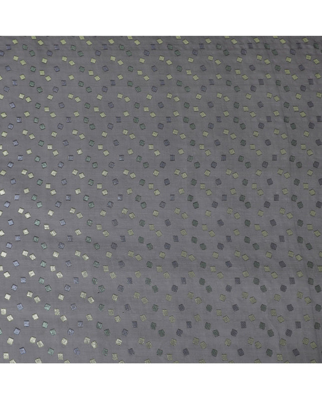 Black Premium pure French (Fransawi) silk chiffon fabric with blue and lime green metallic lurex in geometric design-D16439