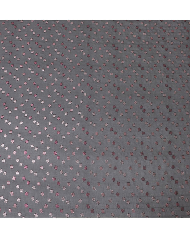 Black Premium pure French (Fransawi) silk chiffon fabric with light pink metallic lurex in geometric design-D16440