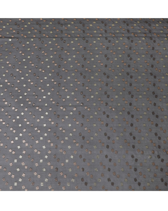 Black Premium pure French (Fransawi) silk chiffon fabric with gold and copper metallic lurex in geometric design-D16441