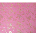 Hot pink Premium pure silk chiffon fabric with gold and silver metallic lurex in floral design-D16443
