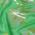 Lime green Premium pure silk chiffon fabric with gold and silver metallic lurex in floral design-D16444