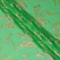 Lime green Premium pure silk chiffon fabric with gold and silver metallic lurex in floral design-D16444