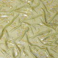 Lime green Premium pure silk chiffon fabric with gold and silver metallic lurex in floral design-D16445