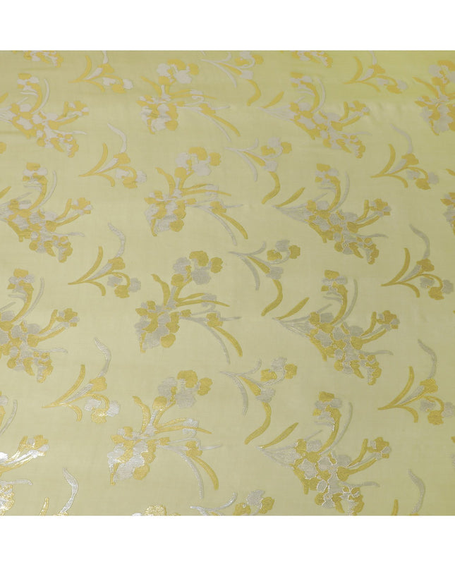 Lime green Premium pure silk chiffon fabric with gold and silver metallic lurex in floral design-D16445