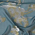 Petrol blue Premium pure silk chiffon fabric with gold and silver metallic lurex in floral design-D16446