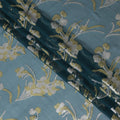 Petrol blue Premium pure silk chiffon fabric with gold and silver metallic lurex in floral design-D16446