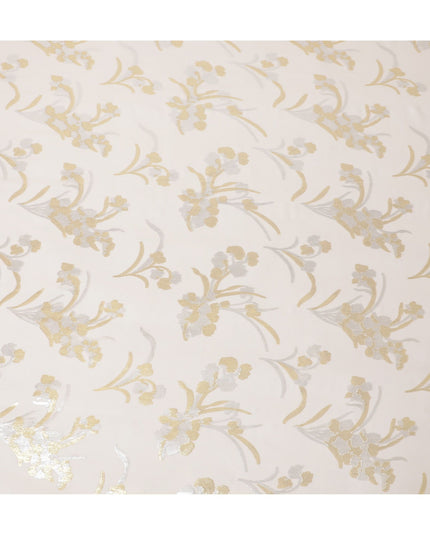 قماش الشيفون الحريري الخالص الكريمي مع اللوريكس المعدني الذهبي والفضي بتصميم الأزهار -D16447