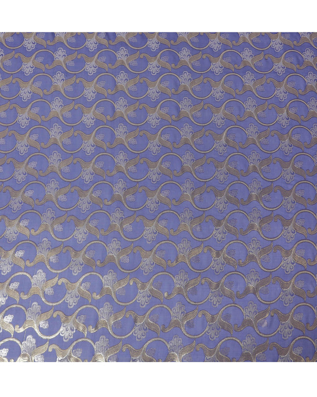 قماش شيفون من الحرير الخالص باللون الأزرق الملكي مع لوركس معدني ذهبي وفضي بتصميم زهور -D16449