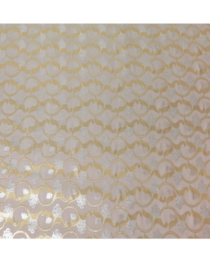 زيتوني فاتح، وردي بصل، قماش من الشيفون الحريري الخالص الفاخر مع لوركس معدني ذهبي وفضي بتصميم زهور-D16450