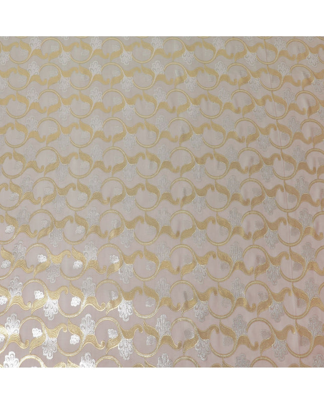 Light olive, onion pink Premium pure silk chiffon fabric with gold and silver metallic lurex in floral design-D16450