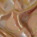 Light orange Premium pure silk chiffon fabric with gold and silver metallic lurex in floral design-D16451