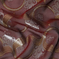 Maroon Premium pure silk chiffon fabric with gold and silver metallic lurex in floral design-D16452